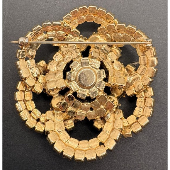 Vintage Layered AB Aurora Borealis Crystal Gold Tone Brooch & Clip Earrings Set - Picture 6 of 11